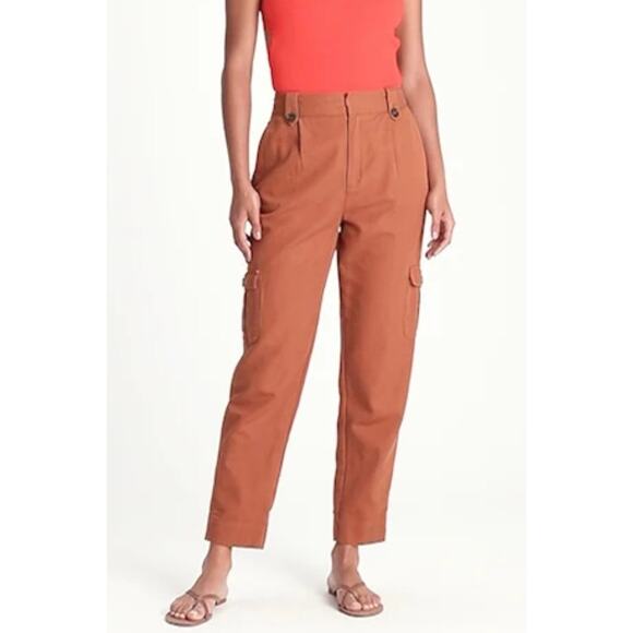 Banana Republic Pants - Banana Republic Heritage Pleated Cargo Pants Women 14 Rust Linen Blend Pockets